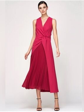 KAY UNGER Petra Pleated Tea Length Dress 6